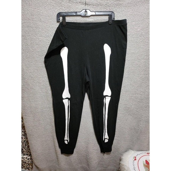Hyde and Eek! Skeleton Bone Print Black Leggings Gothic Halloween Costume 1X - Picture 1 of 4